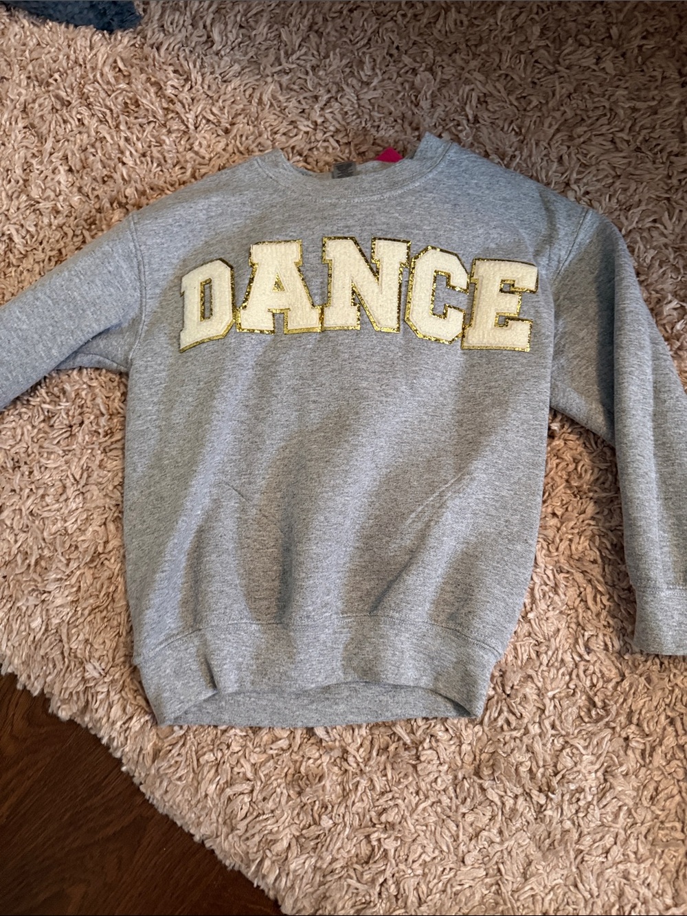 Gray 'DANCE' Sweatshirt with Cream & Gold Applique